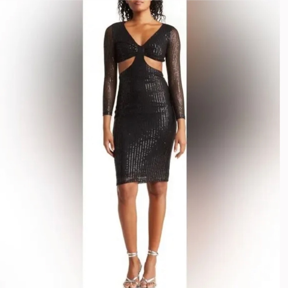 Area Stars Sequin Long Sleeve Cutout Midi Dress NWT size XS